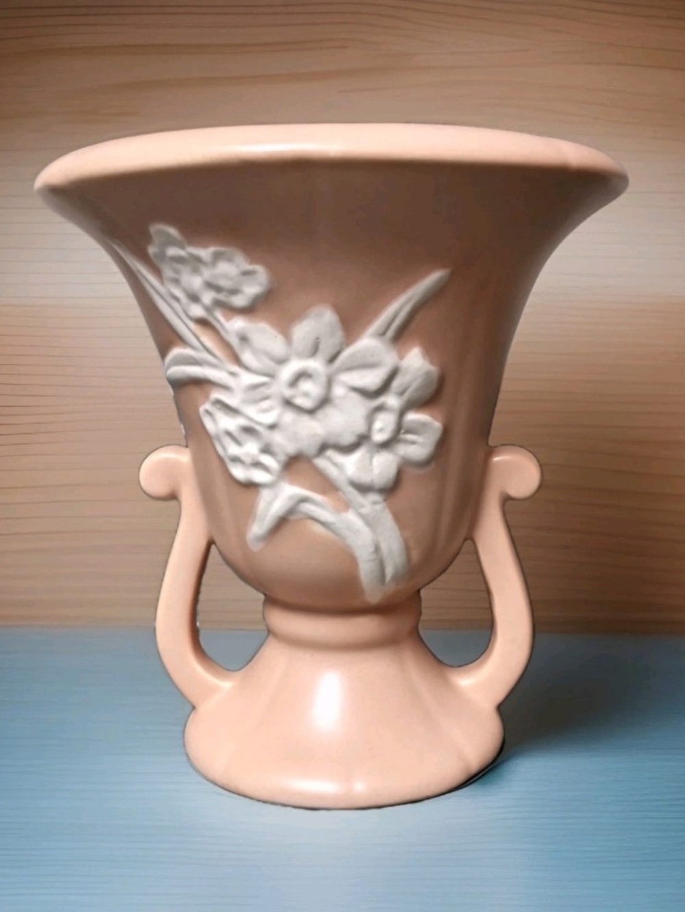Vintage Weller Pottery Vase Cameo Peach Signed Artist Initial B